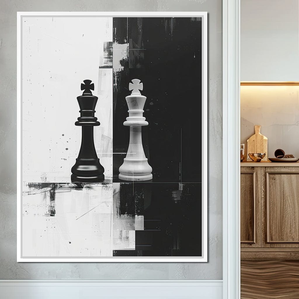 Strategic Chess Duel in Monochrome Canvas Wall Art