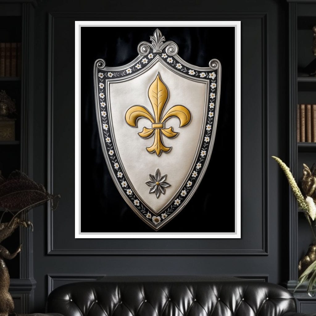 Shield of Golden Elegance Fleur De Lys Canvas Wall Art