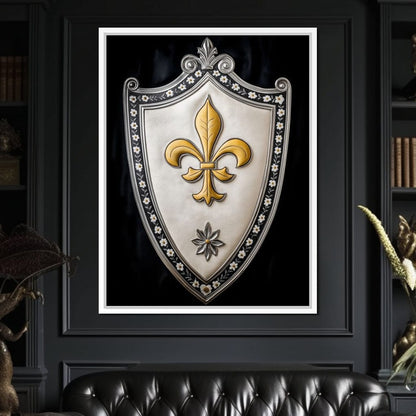 Shield of Golden Elegance Fleur De Lys Canvas Wall Art