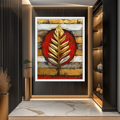 Golden Leaf on Ruby Sphere Canvas Wall Art