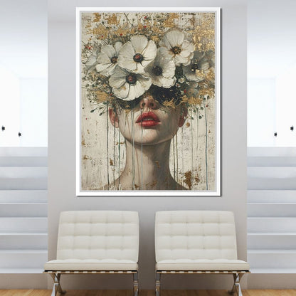 Golden Petal Masquerade Canvas Wall Art