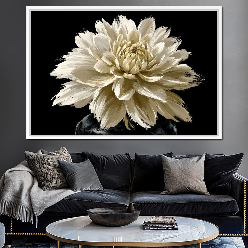 Pale Petals Held Against The Void Canvas Wall Art