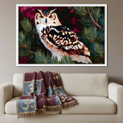 Autumn Pines Watchful Owl Canvas Wall Art