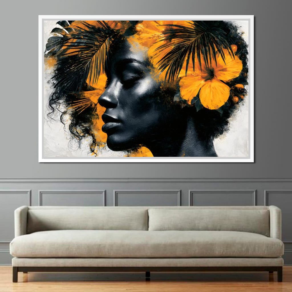Golden Flora Crowned Spirit Canvas Wall Art