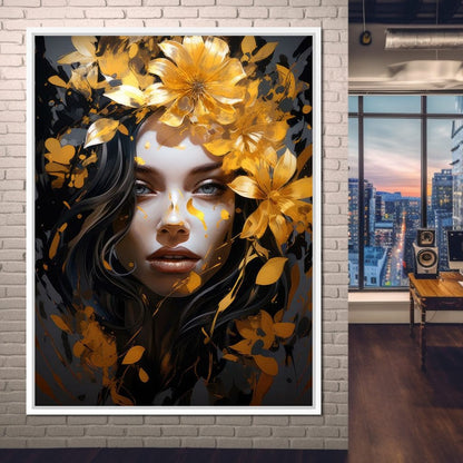 Golden Petal Crown Canvas Wall Art