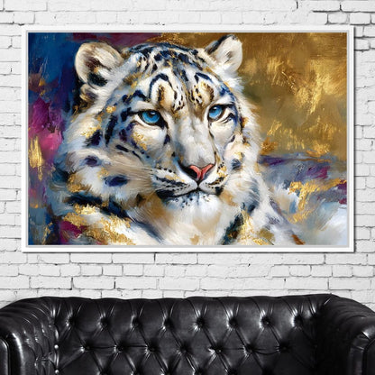 Golden Snow Leopard Portrait Canvas Wall Art