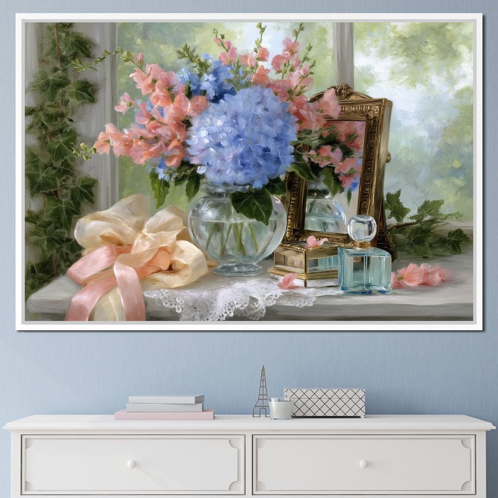 Sunlit Hydrangea Still Life Canvas Wall Art