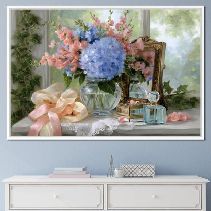 Sunlit Hydrangea Still Life Canvas Wall Art