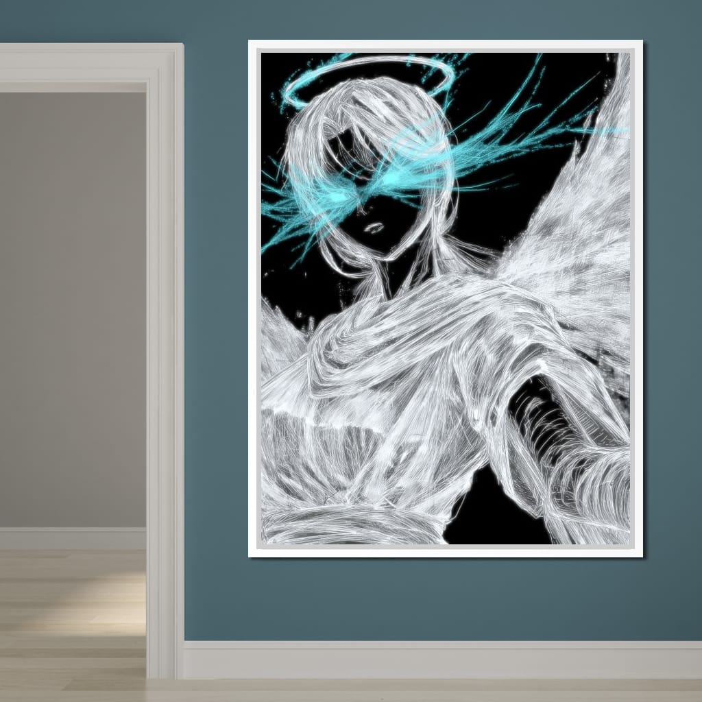 Celestial Guardian Neon Wings Canvas Wall Art