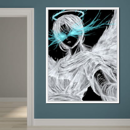 Celestial Guardian Neon Wings Canvas Wall Art