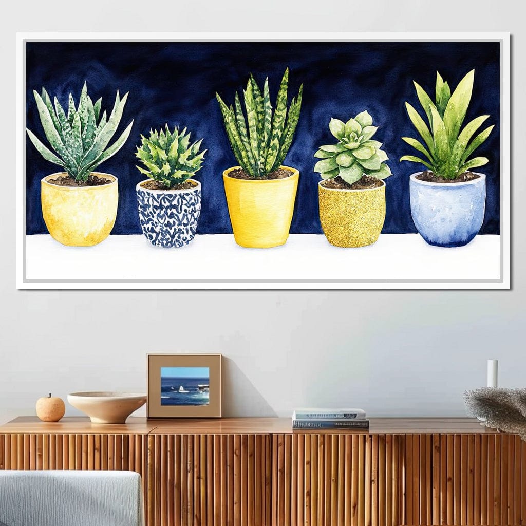 Succulent Symphony in Pots Canvas Wall Art