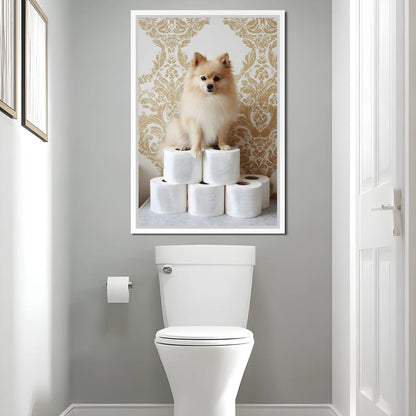 Pomeranian Toilet Tissue Throne Canvas Wall Art