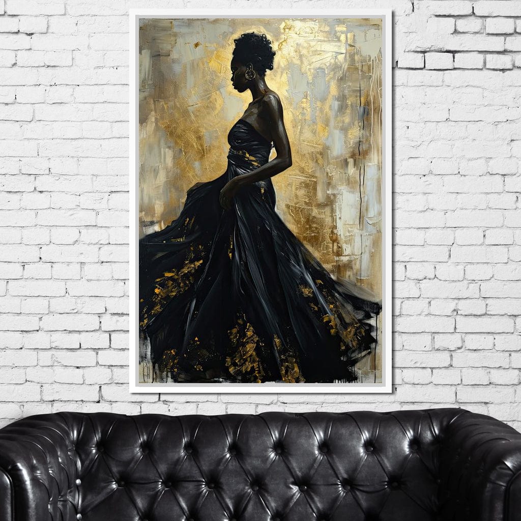Ebony Elegance in Gold Canvas Wall Art