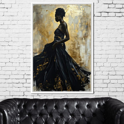 Ebony Elegance in Gold Canvas Wall Art