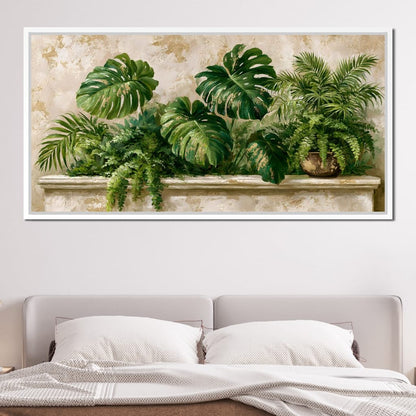 Sun Dappled Foliage On A Plaster Ledge Canvas Wall Art