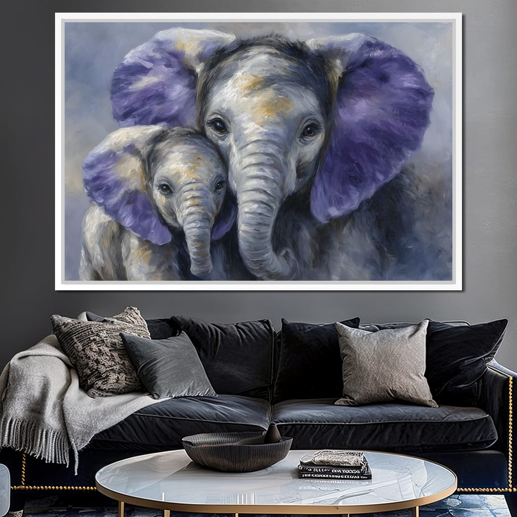 Tender Elephant Family Portrait Canvas Wall Art