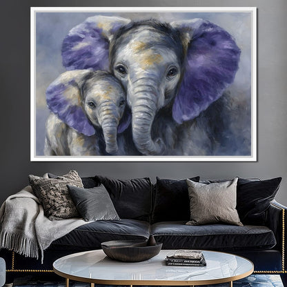 Tender Elephant Family Portrait Canvas Wall Art