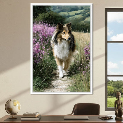 Sheltie Meadow Path Portrait Canvas Wall Art