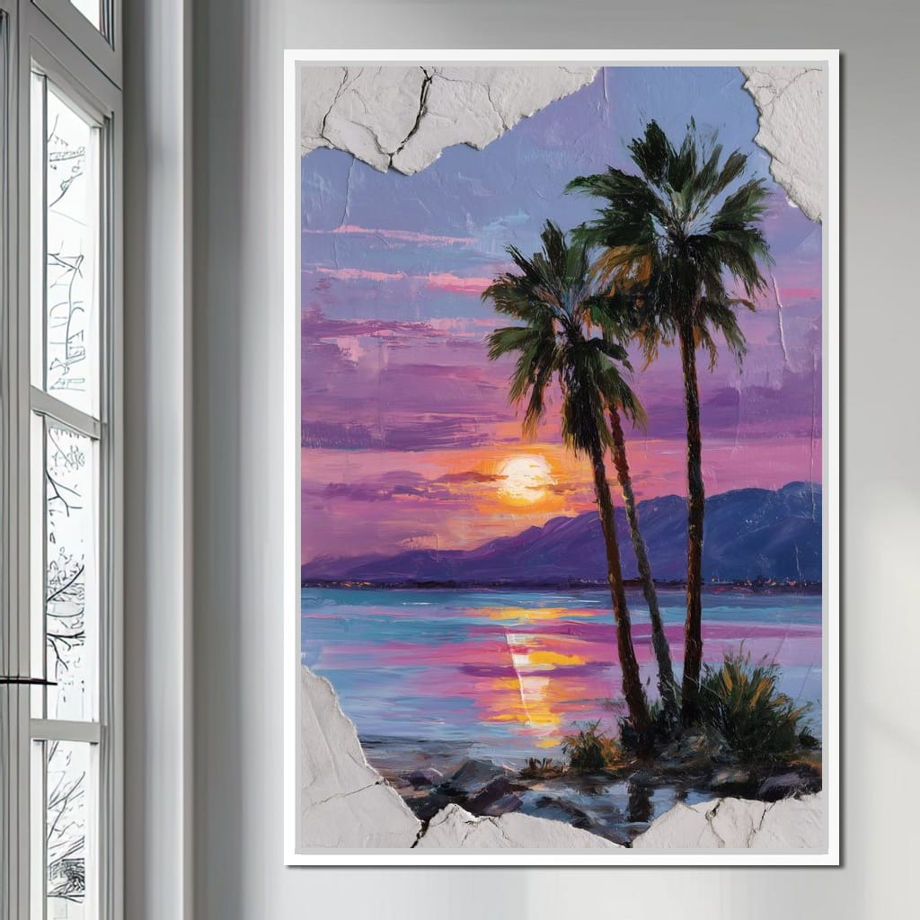 Palm Silhouettes Sunset Sky Canvas Wall Art