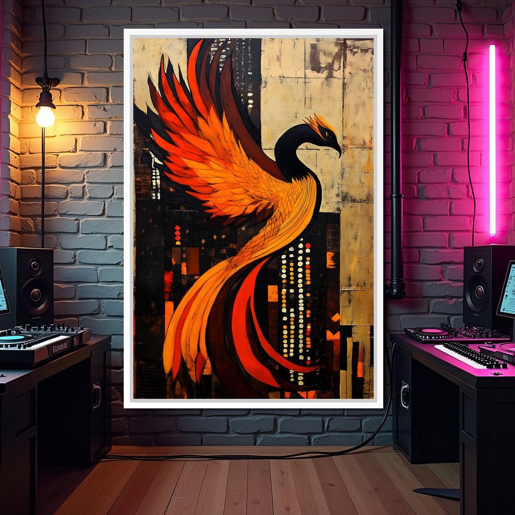 Phoenix Rise Through Flames Canvas Wall Art
