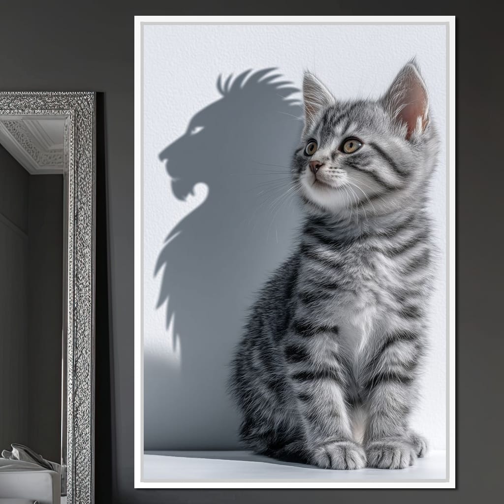 Brave Kitten Lion Shadow Canvas Wall Art