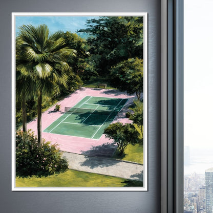 Palm Garden Tennis Court Retreat Canvas Wall Art