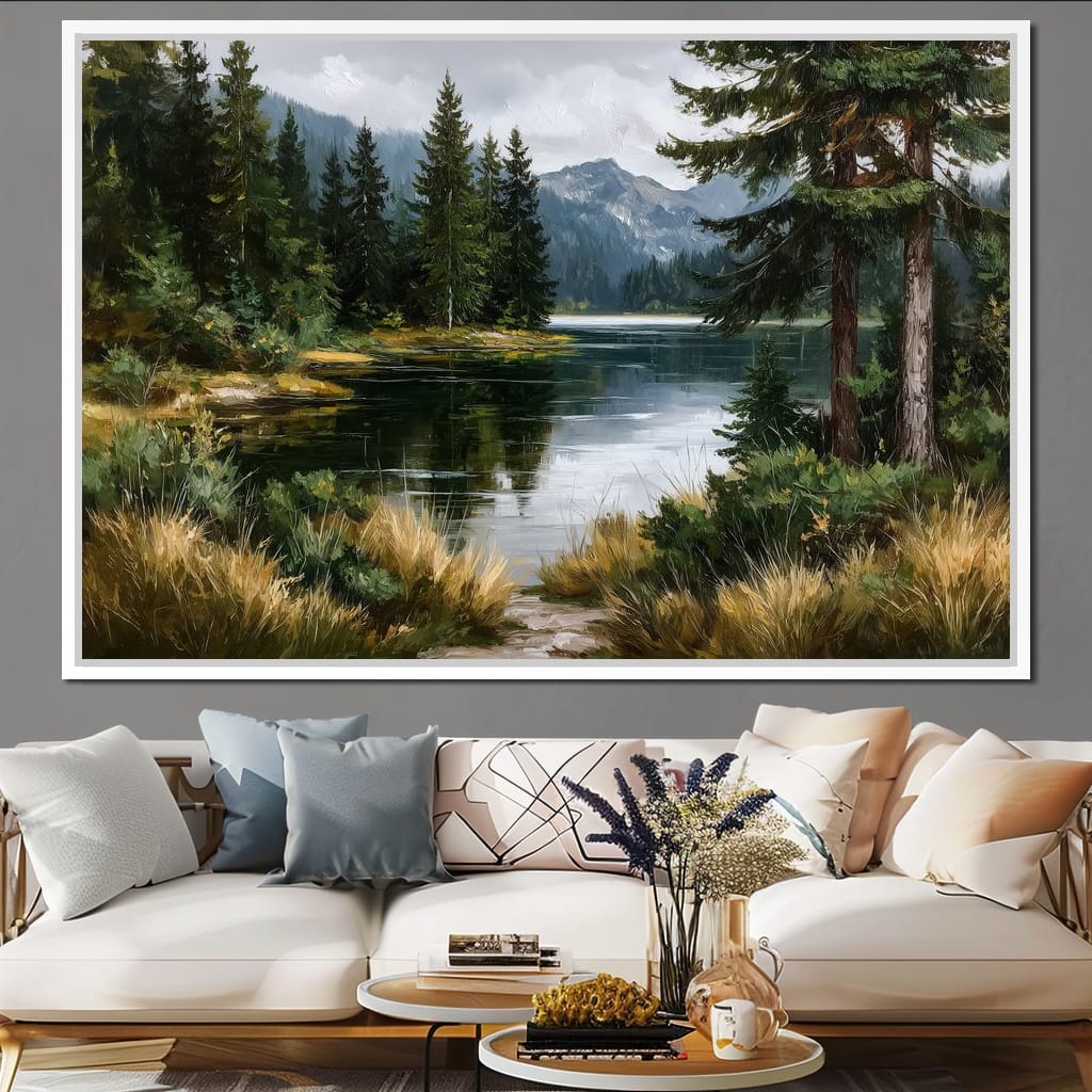Alpine Pine Lake Reflection Canvas Wall Art