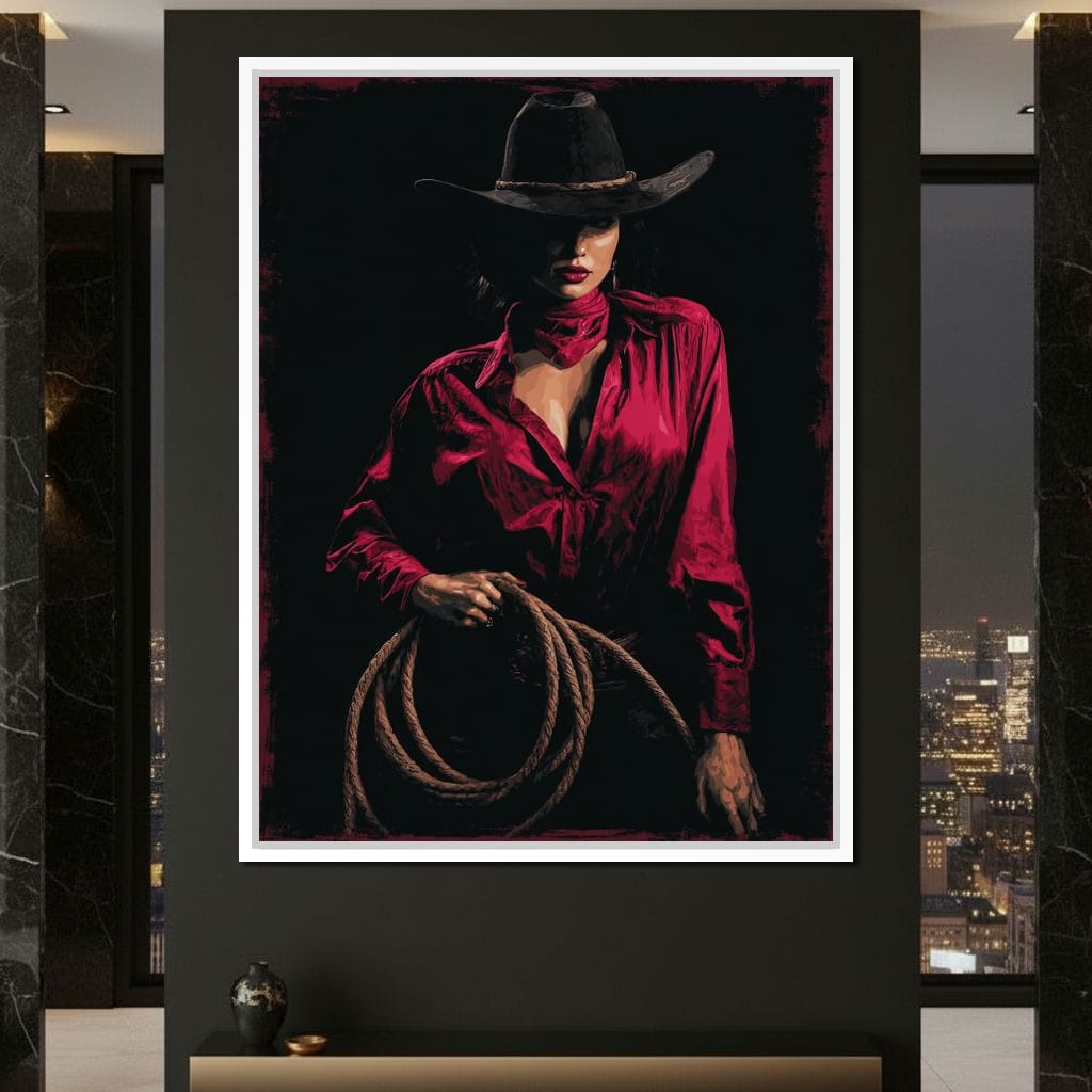 Midnight Cowgirl Red Blouse Canvas Wall Art