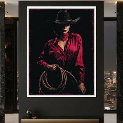 Midnight Cowgirl Red Blouse Canvas Wall Art
