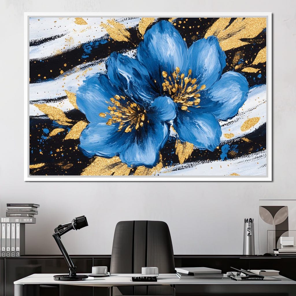 Blue Petals Midnight Bloom Canvas Wall Art