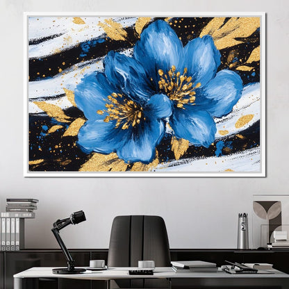 Blue Petals Midnight Bloom Canvas Wall Art