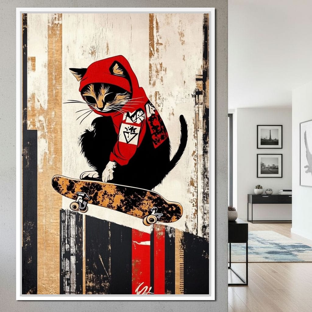 Feline Skateboarder Canvas Wall Art