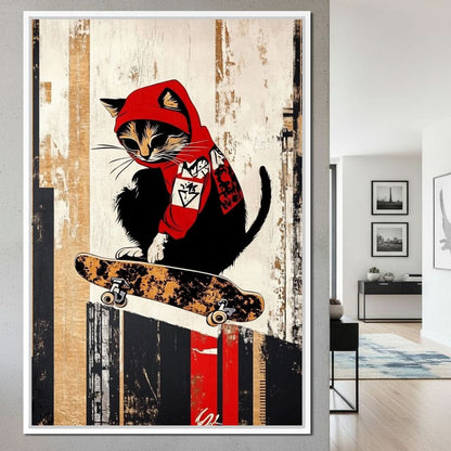 Feline Skateboarder Canvas Wall Art