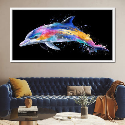 Rainbow Dolphin Splash Flight Canvas Wall Art