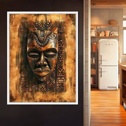 Ancient Tribal Mask Design Canvas Wall Art