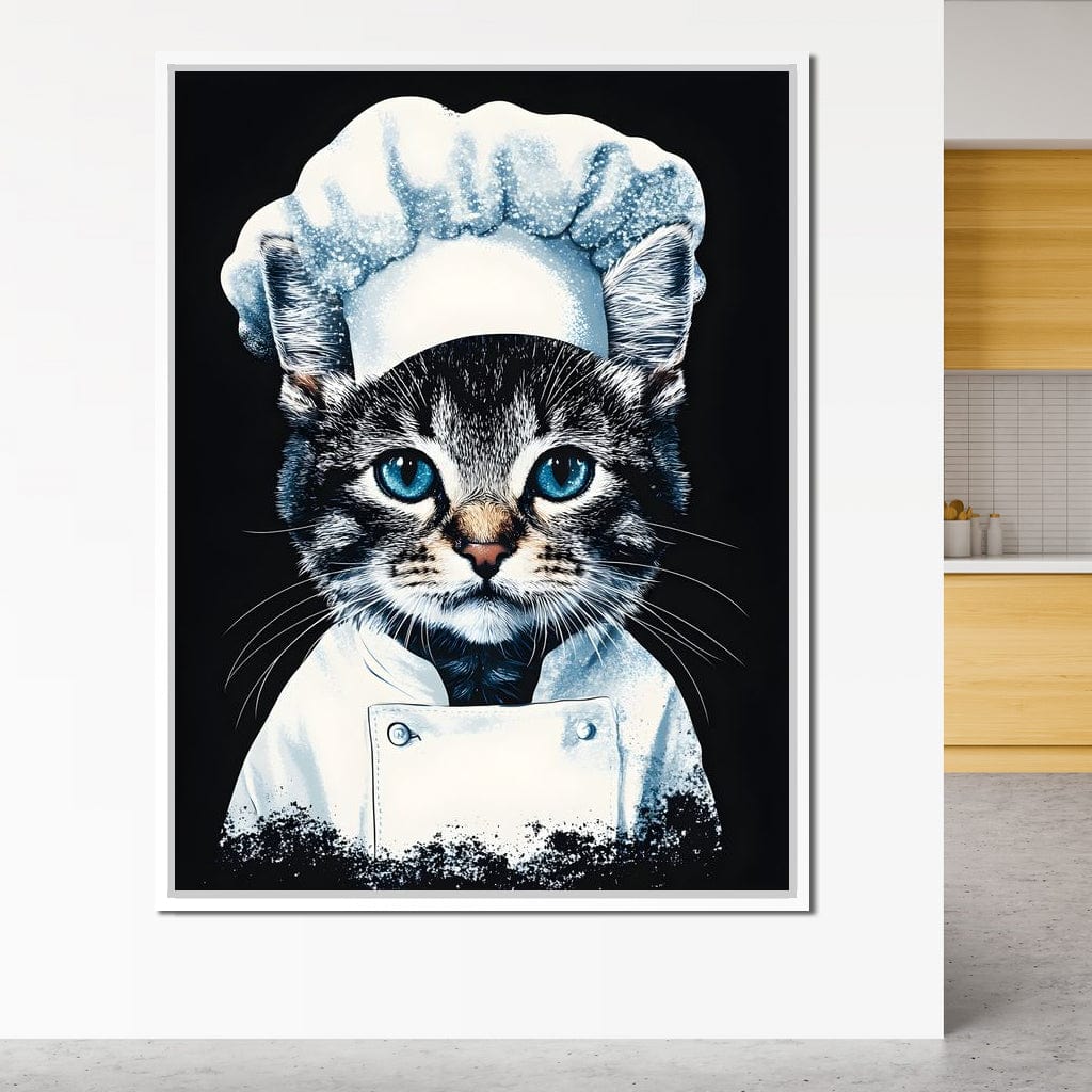 Chef Feline in Snowy Whites Canvas Wall Art