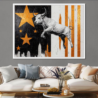 Bull Triumphs City Dreams Canvas Wall Art