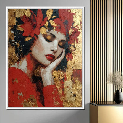 Golden Petals Dreaming Beauty Canvas Wall Art