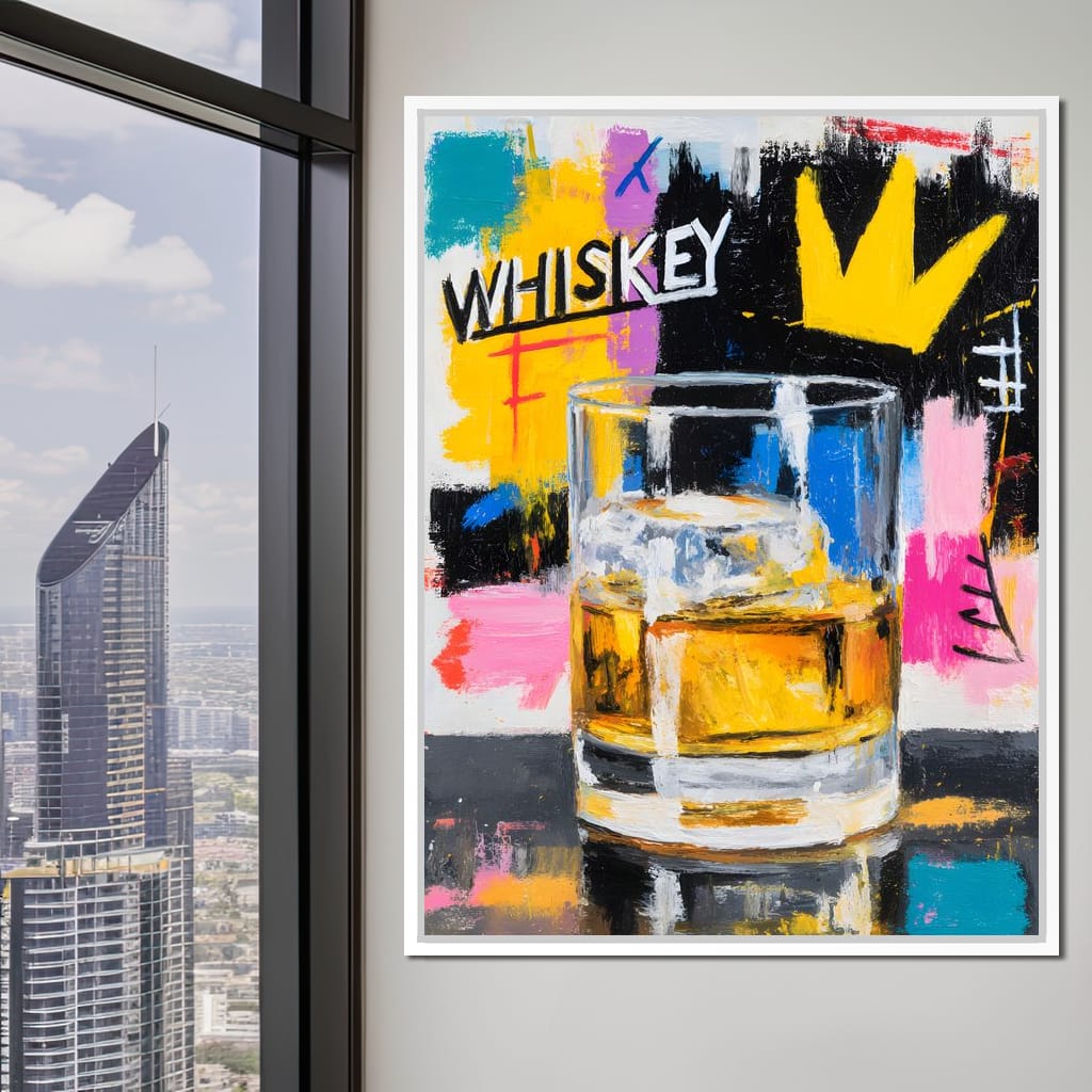 Neon Whiskey Crown Toast Canvas Wall Art
