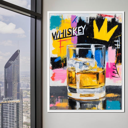 Neon Whiskey Crown Toast Canvas Wall Art
