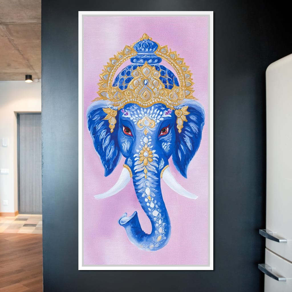 Royal Sapphire Ganesha Blessing Canvas Wall Art