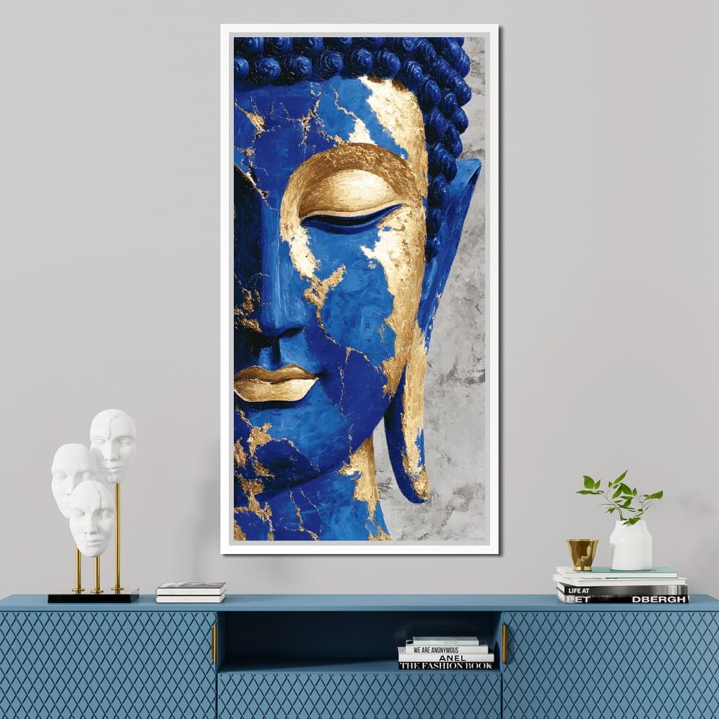 Cobalt Gold Buddha Portrait Canvas Wall Art