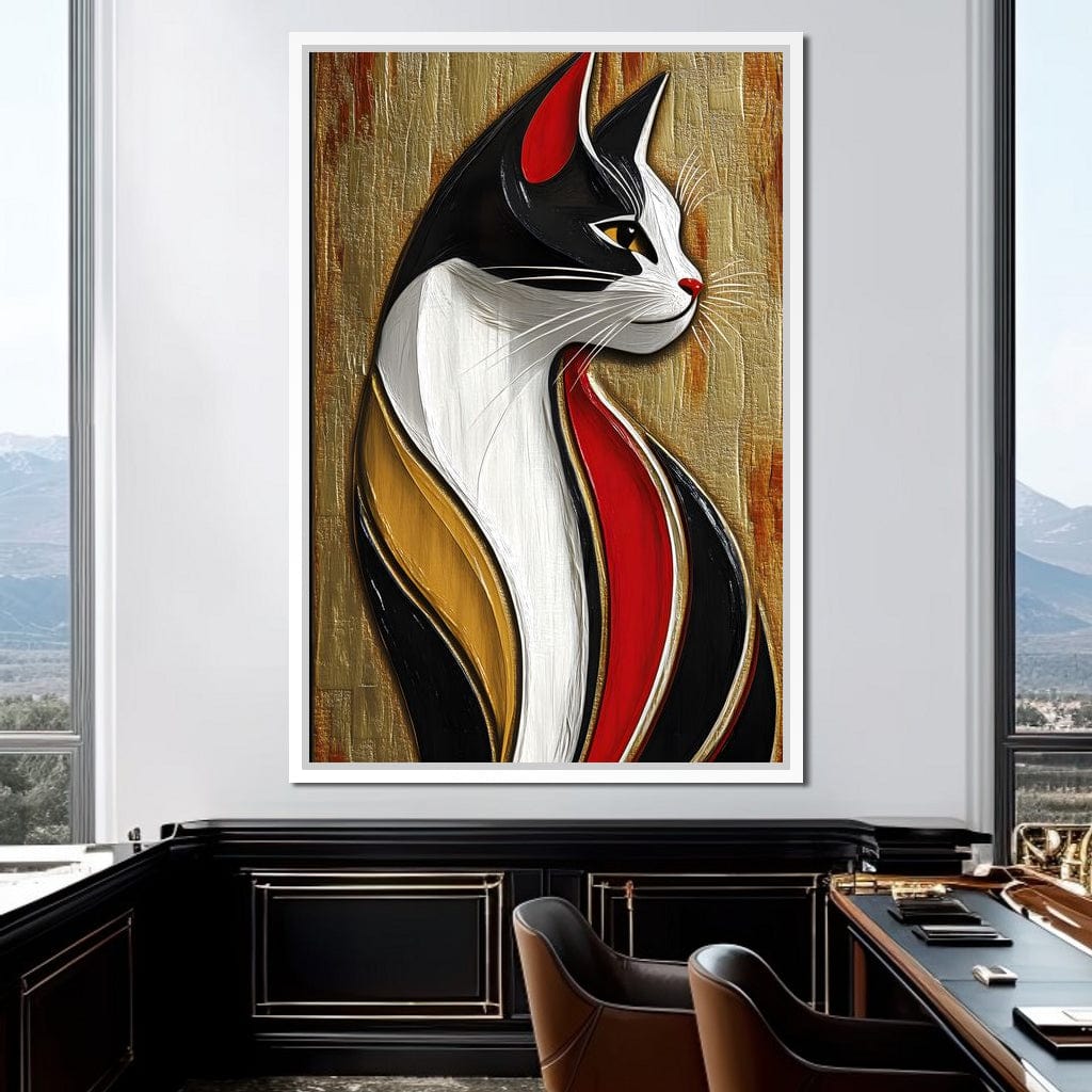 Feline Elegance on Textured Gold Canvas Wall Art