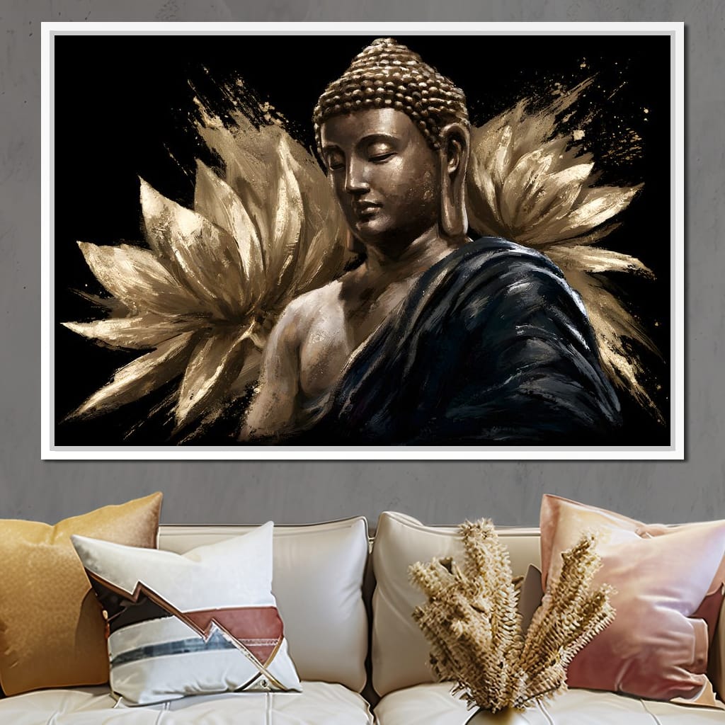 Golden Stillness Beyond The Lotus Canvas Wall Art