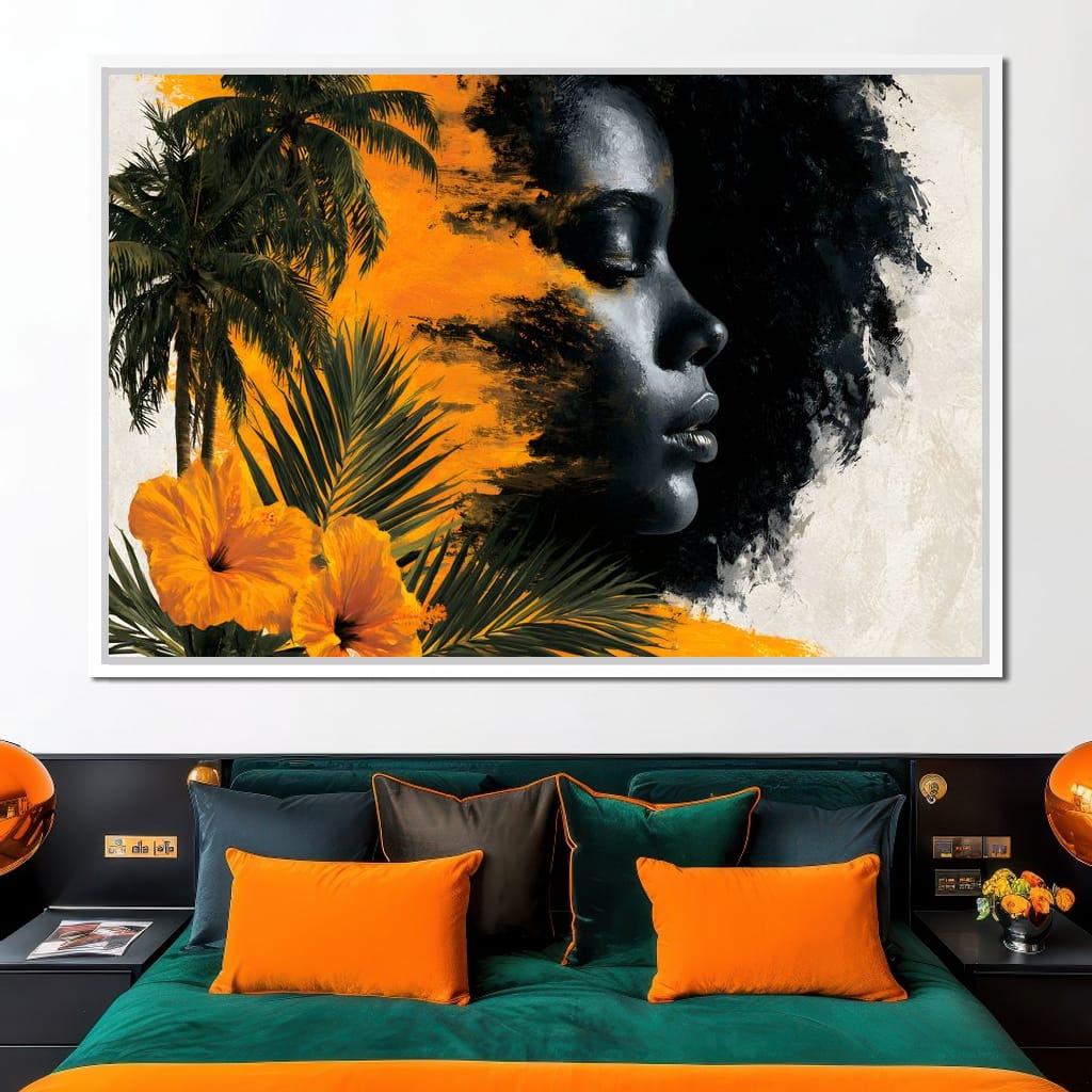 Golden Palms Dark Silhouette Canvas Wall Art