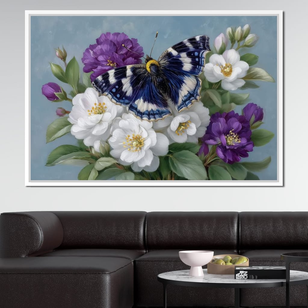 Blue Butterfly Garden Blossom Canvas Wall Art