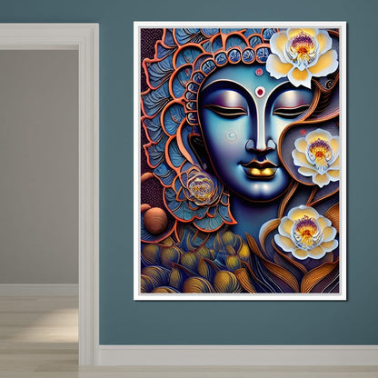 Buddha & Flowers Orange Canvas Wall Art