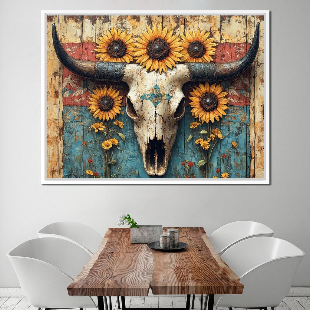 Sunflower Skulls Vintage Charm Canvas Wall Art
