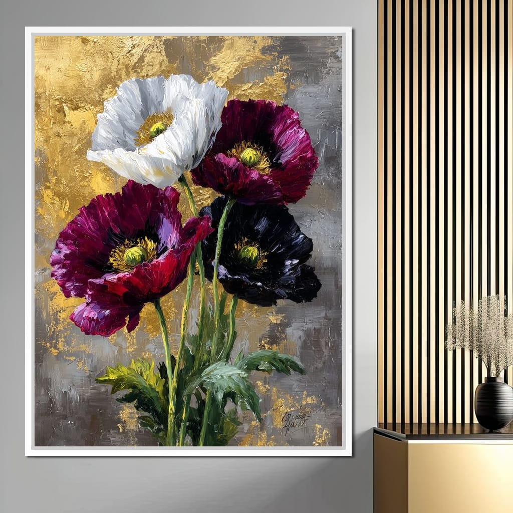 Gilded Poppies Quartet Canvas Wall Art