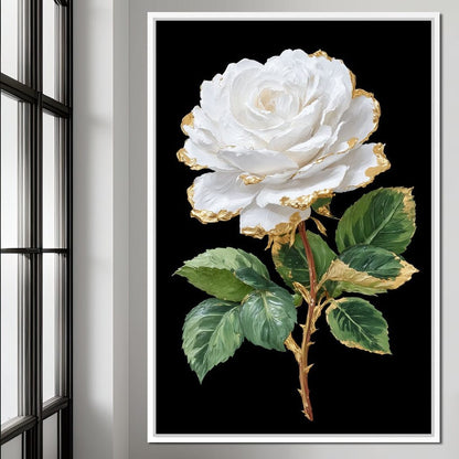 Gilded White Rose Portrait Canvas Wall Art